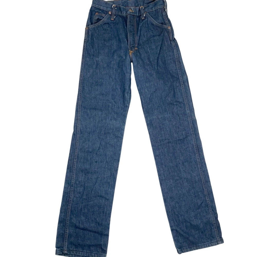 Vintage Dee Cee Jeans Womens 26W 34L Blue High Rise Embroidered Straight Leg